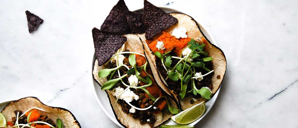 Smoky lentil and sweet potato tacos